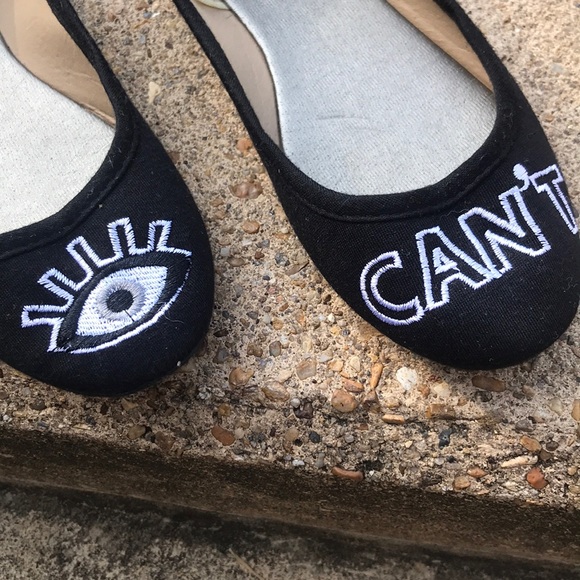 RUE 21 ETC! “👁 CAN’T” Embroidered Round Toe Flats - Picture 5 of 5